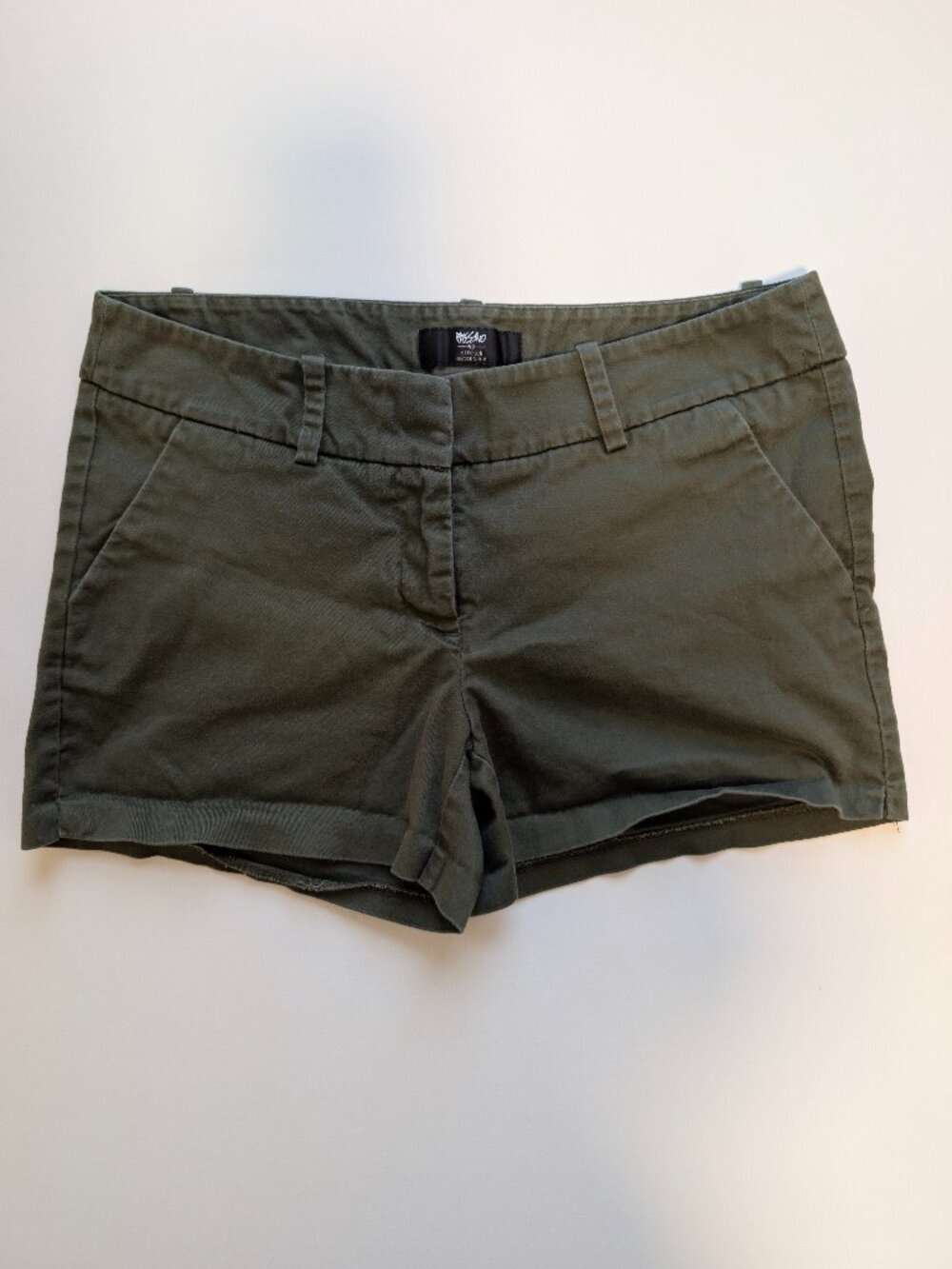 Mossimo Women's Stretch Chino Shorts - Olive Green Flat Front Khakis